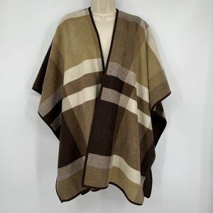 Woolrich Reversible Blanket Wrap Womens Brown Plaid One Size Poncho Cape